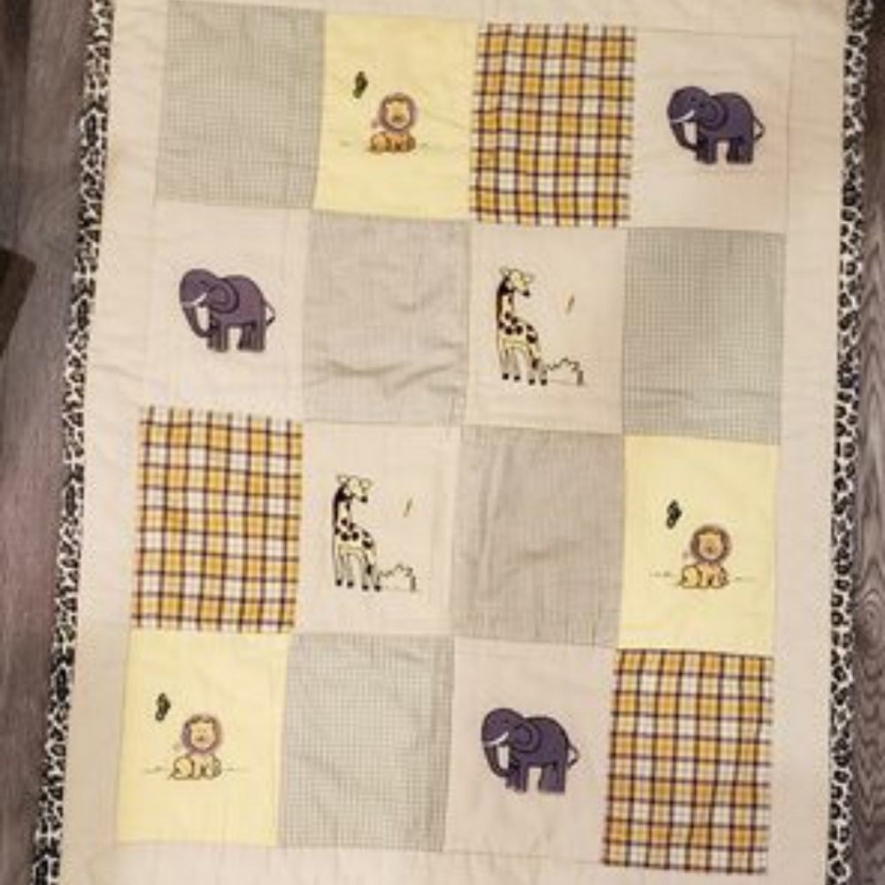 Lion, Elephant, Giraffe Plaid Baby or Crib Blanket
